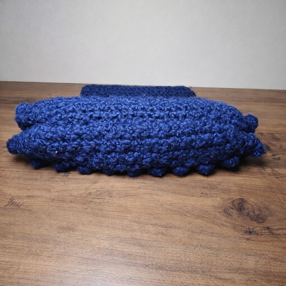 Handmade Navy Blue Crochet Bamboo Handle Purse Boho Vintage Style Handbag - Picture 4 of 6